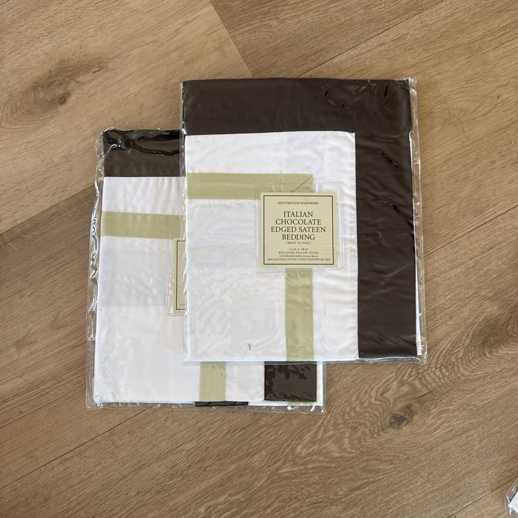 Restoration Hardware Italian Chocolate Edged Sateen - BOUDOIR Pillow Shams 12x180