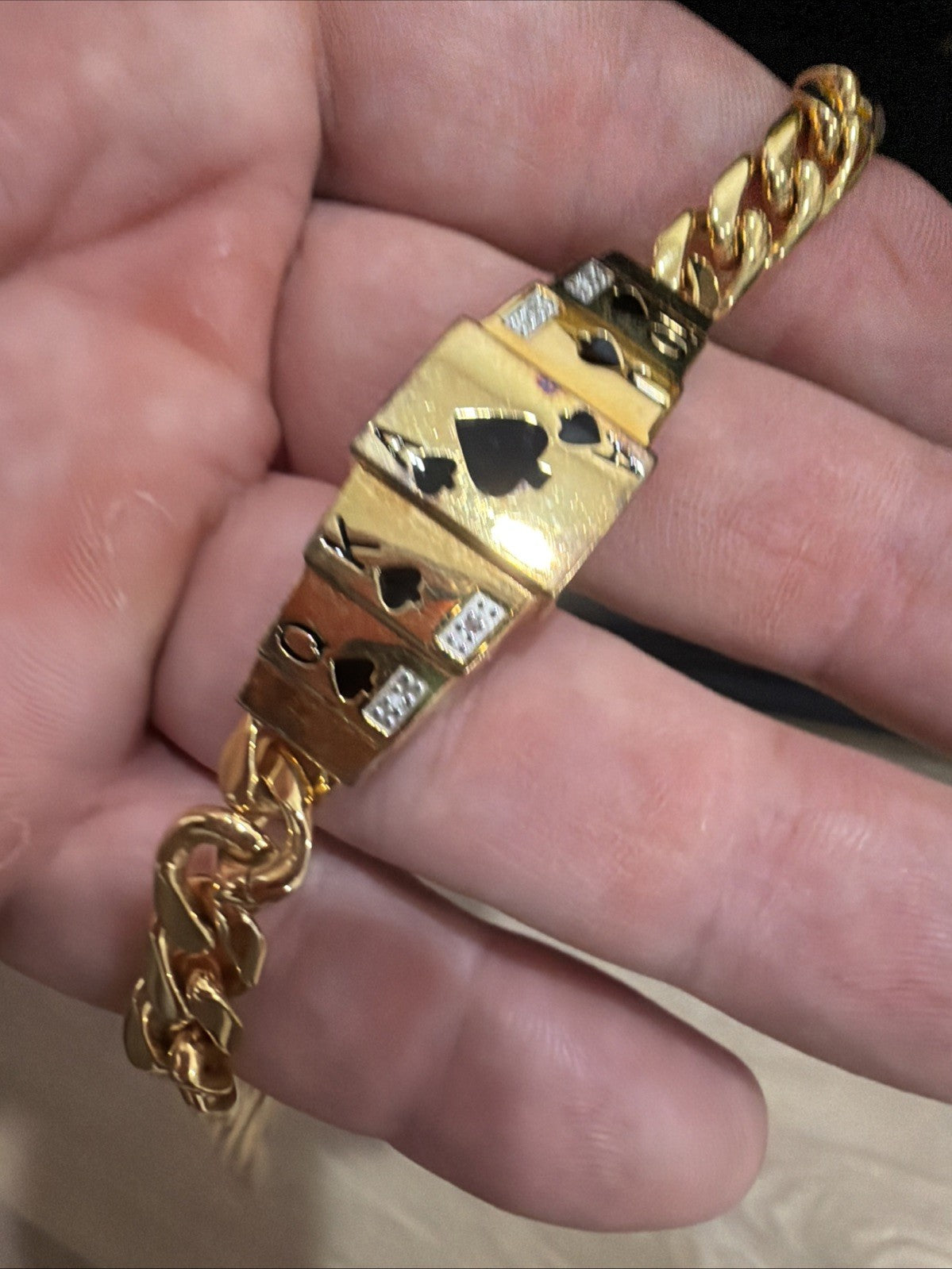 Lucky Aces vintage 40s-50s card gambling poker 925 Silver bracelet N Ring6