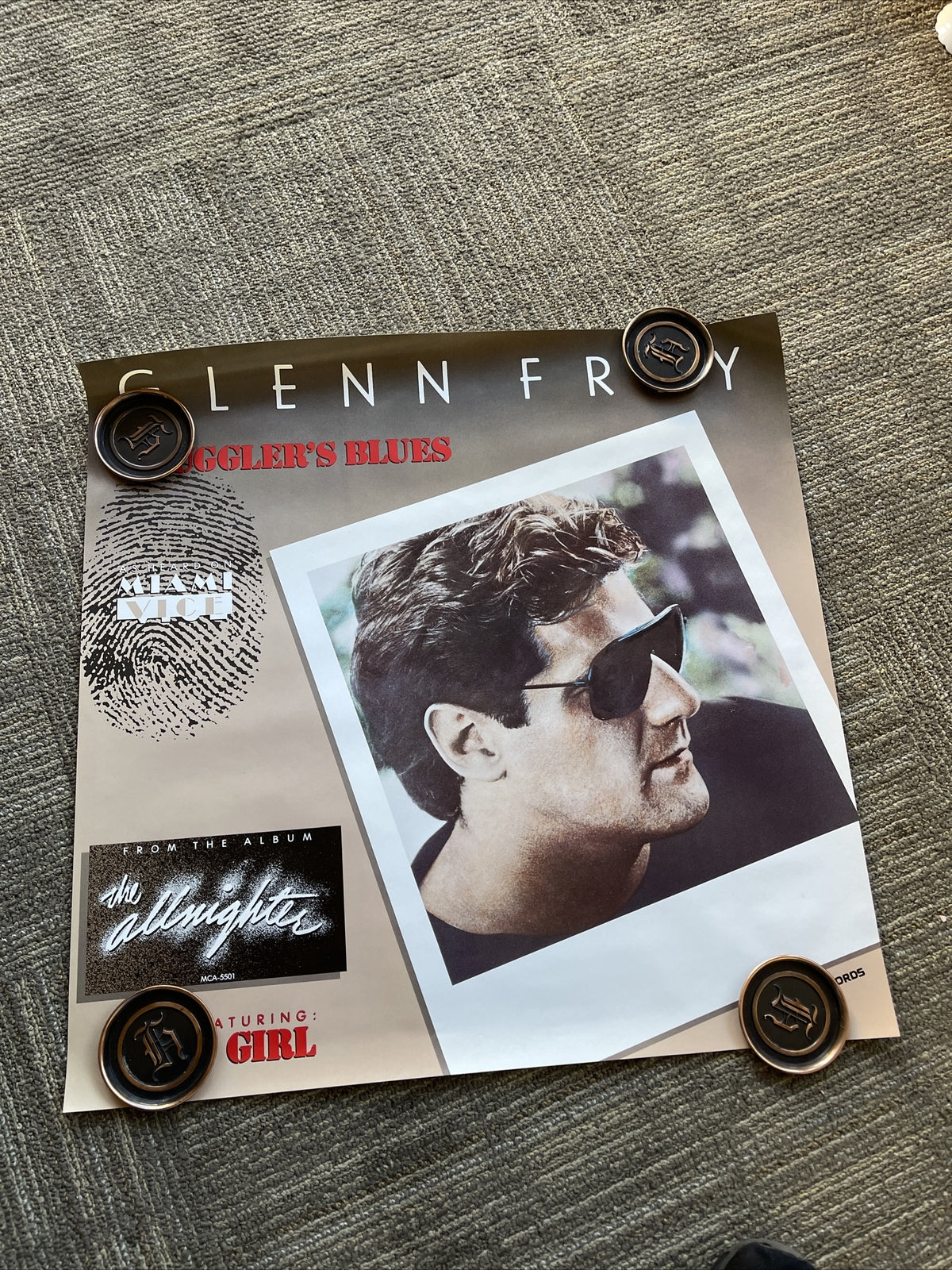 #165 1984 GLENN FREY All Nighter Record Store Promo Poster Miami Vice 23”0