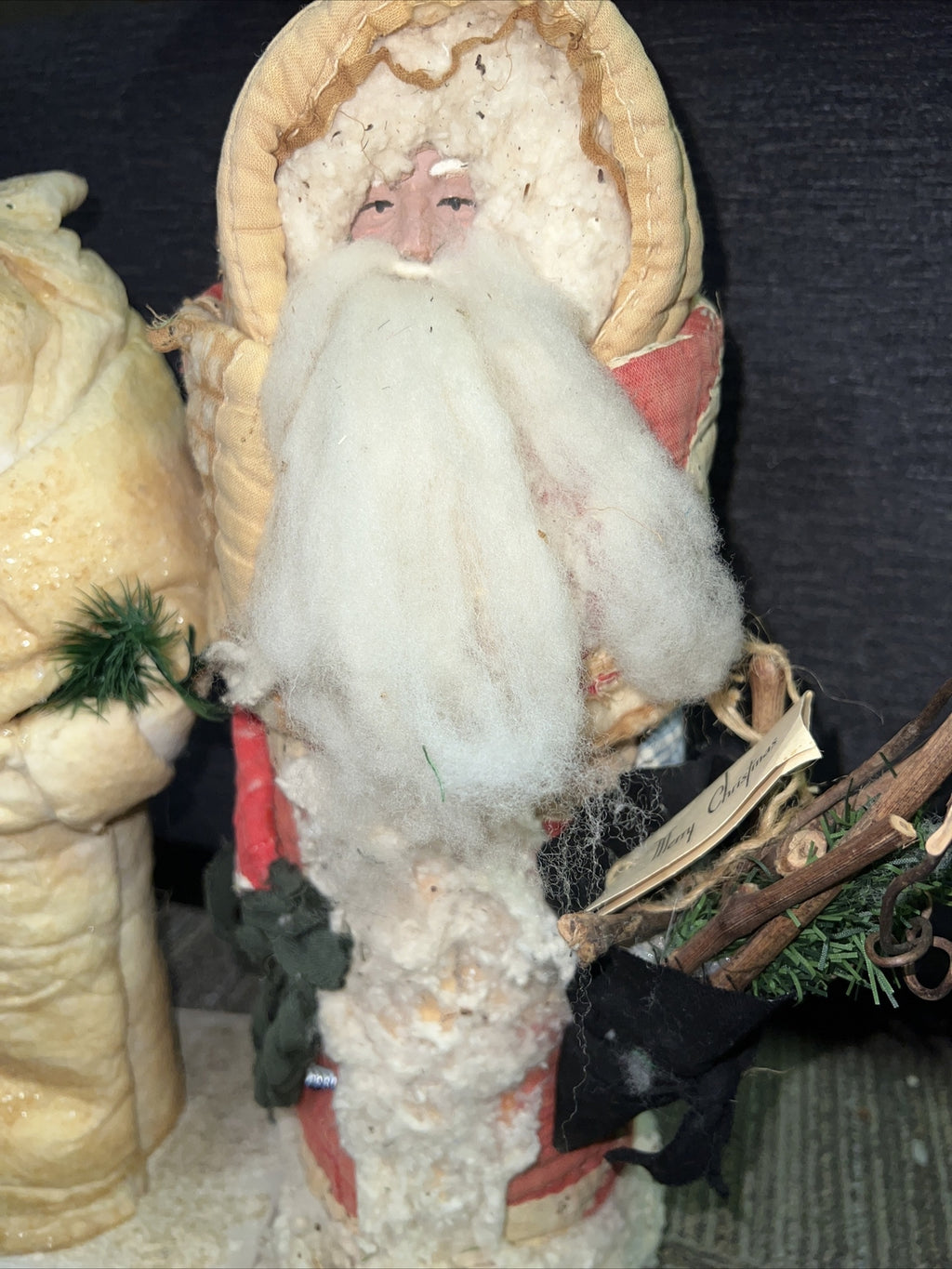 Pair of Vintage Antique Father Christmas Santa Claus Figures Paper Mache 15”2