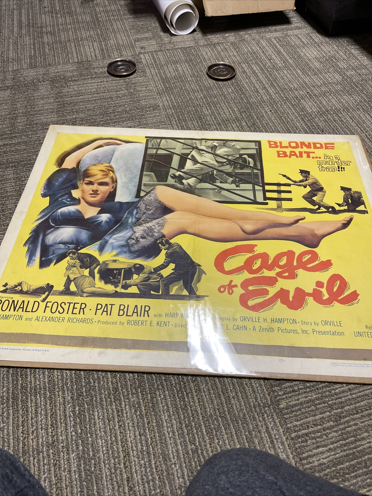1960 Cage Of Evil Half Sheet Movie Poster Folded Pat Blair Ronald Foster7