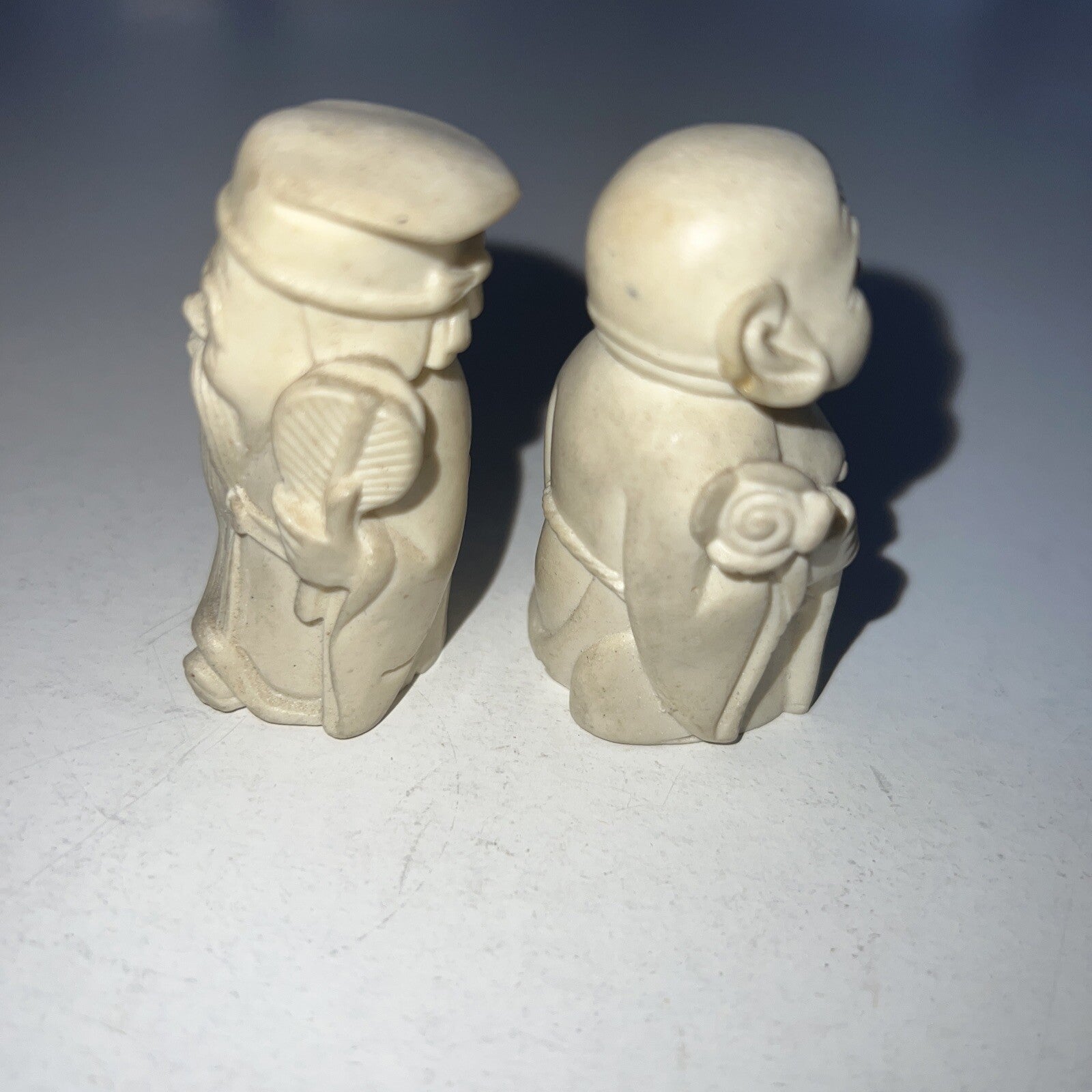Small Vintage White Carved Confucius and Buddha Figurines 1