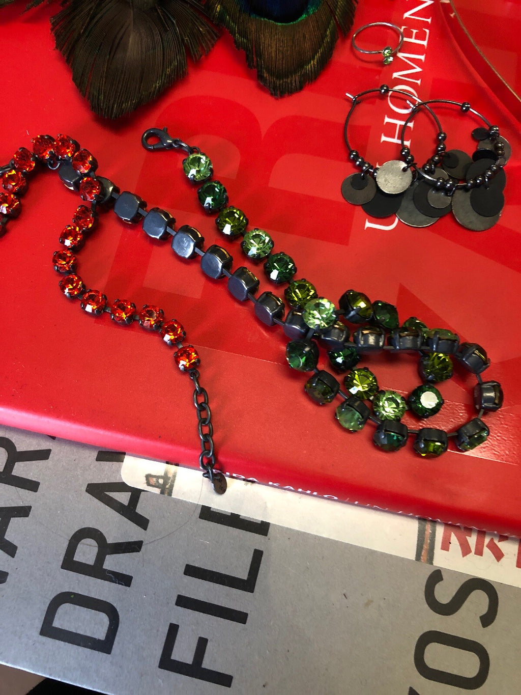 New Year Rock Star Jewelry Lot Earrings Necklaces Ring Cat Headband: Emerald1