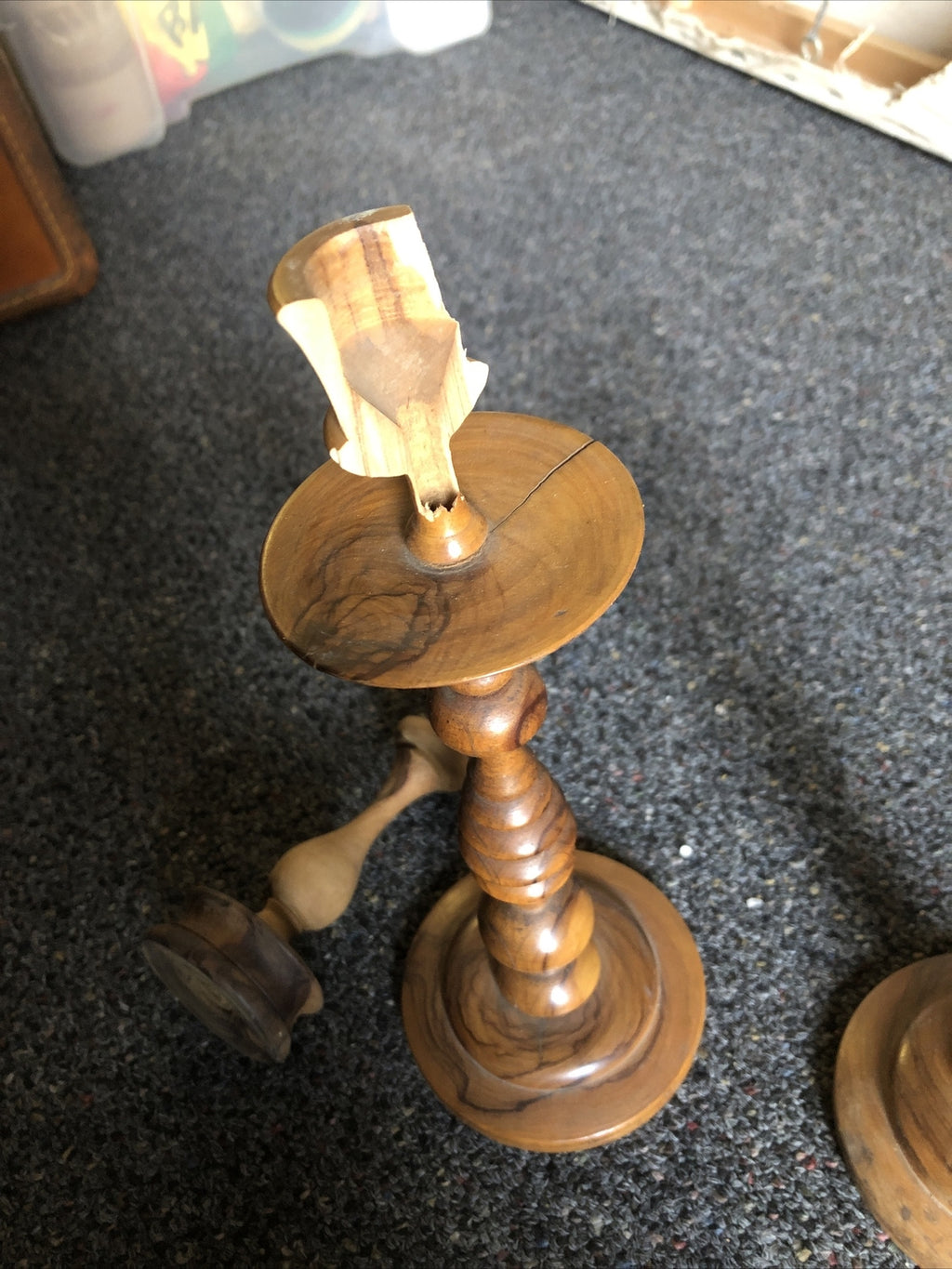 Vintage Pair of 3 Wooden Candle Holders Mid Century Modern3