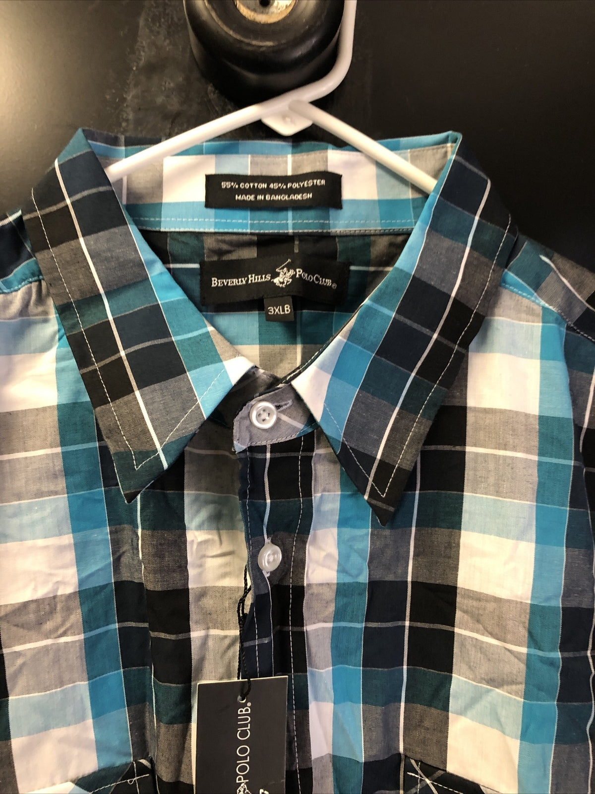 Beverly Hills Polo Club Collared Blue Checkered Plaid Shirt Size 3XL NOS1