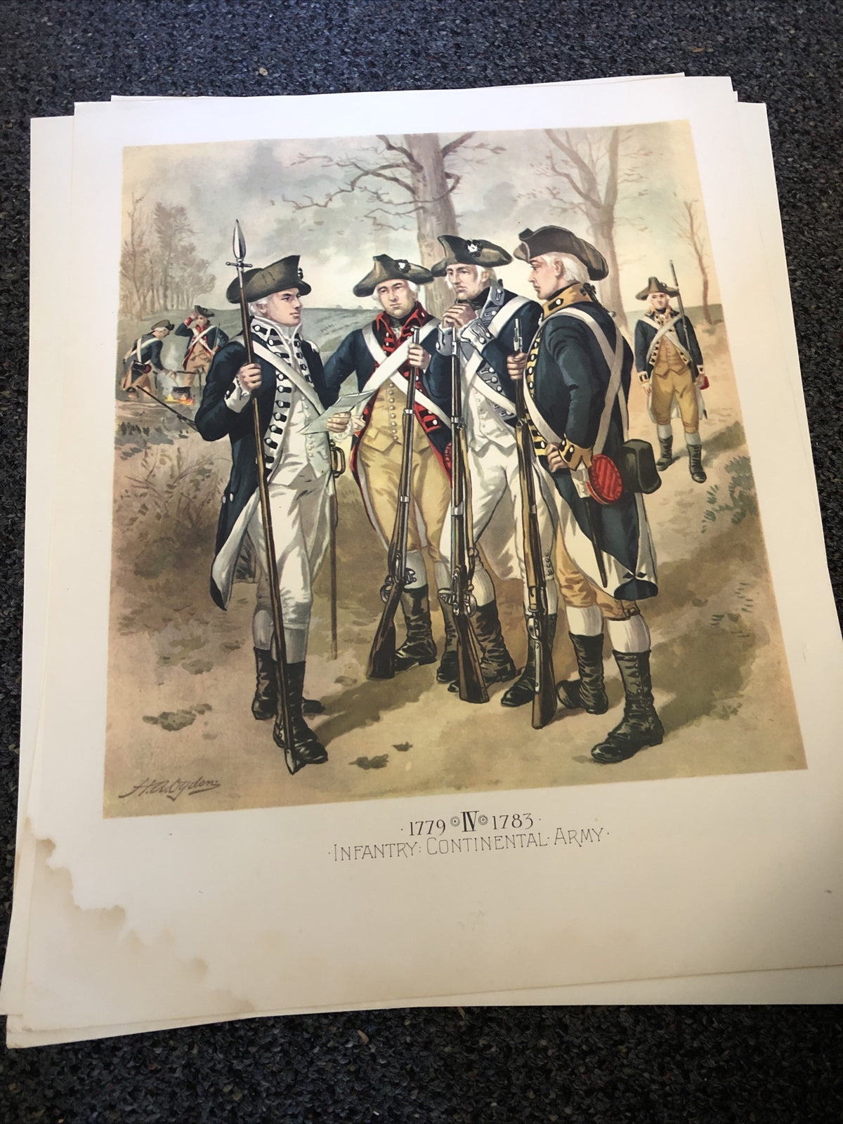 UNIFORMS OF THE UNITED STATES ARMY 4 PRints By H. A. Ogden Stained See Pics4