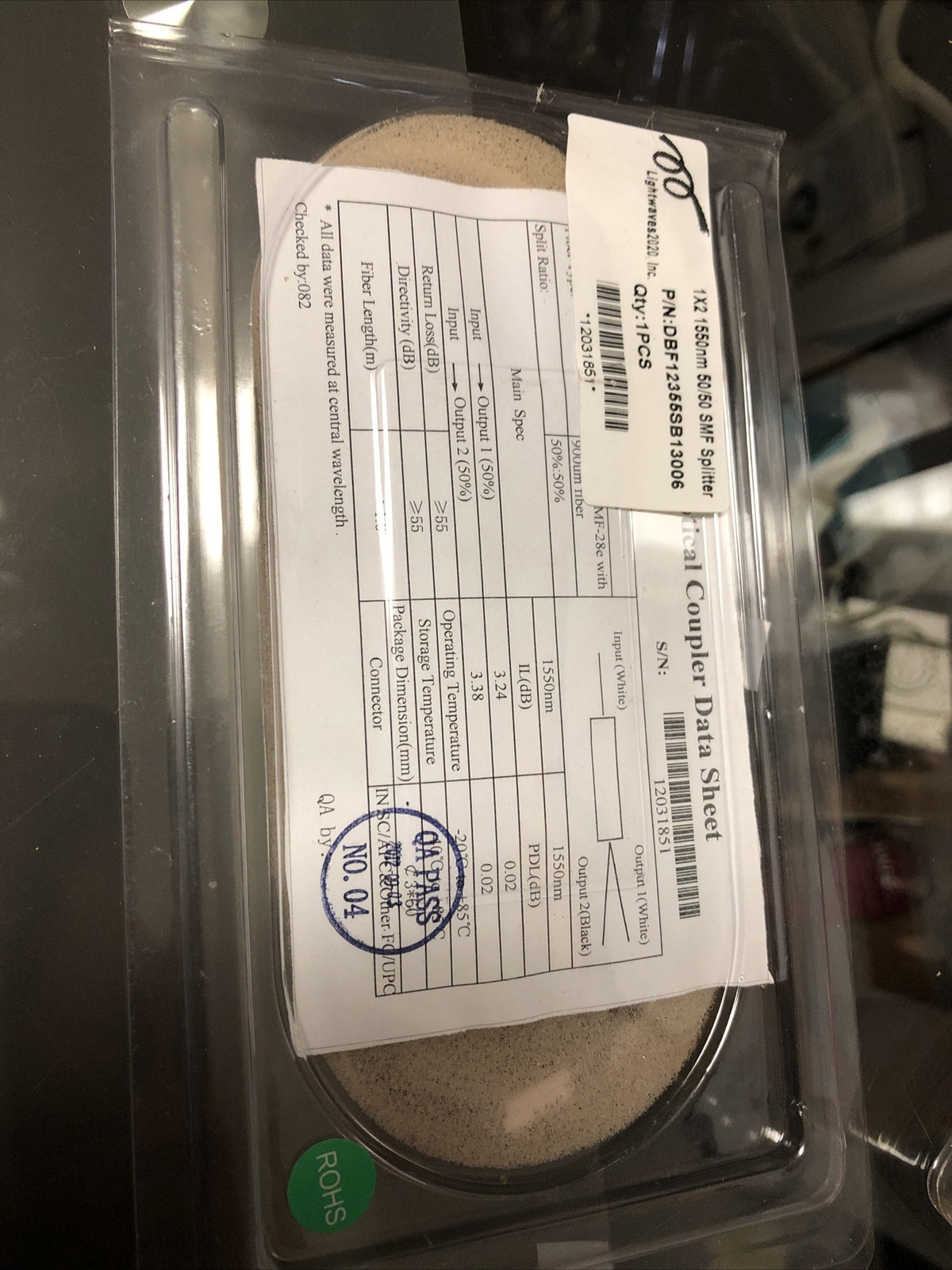 Optical Coupler 1x2 1550nm 50/50 SMF Spitter Lightwaves0