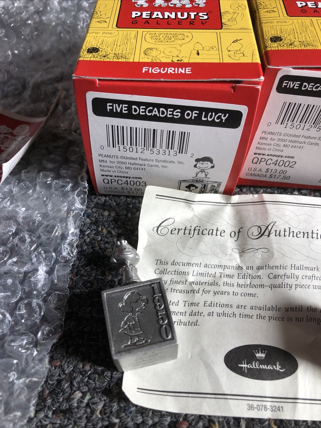 Hallmark Peanuts Gallery Lot Of 2 Lucy & Charlie Brown Cert. Of Authenticity1
