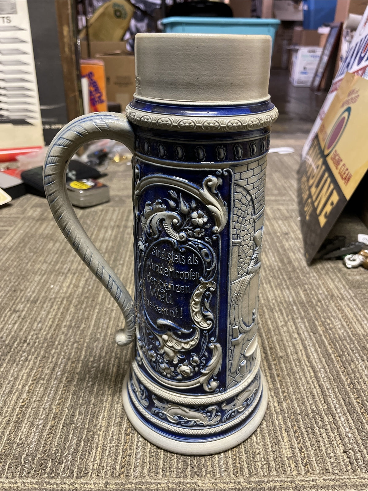 Large Antique Salt-Glazed 2.5L German Beer Stein At The Pub #1195 Cobalt Mug1