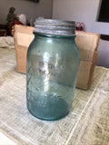 Vintage Perfect Mason Ball Aqua Canning Jar With Lid #4 A0