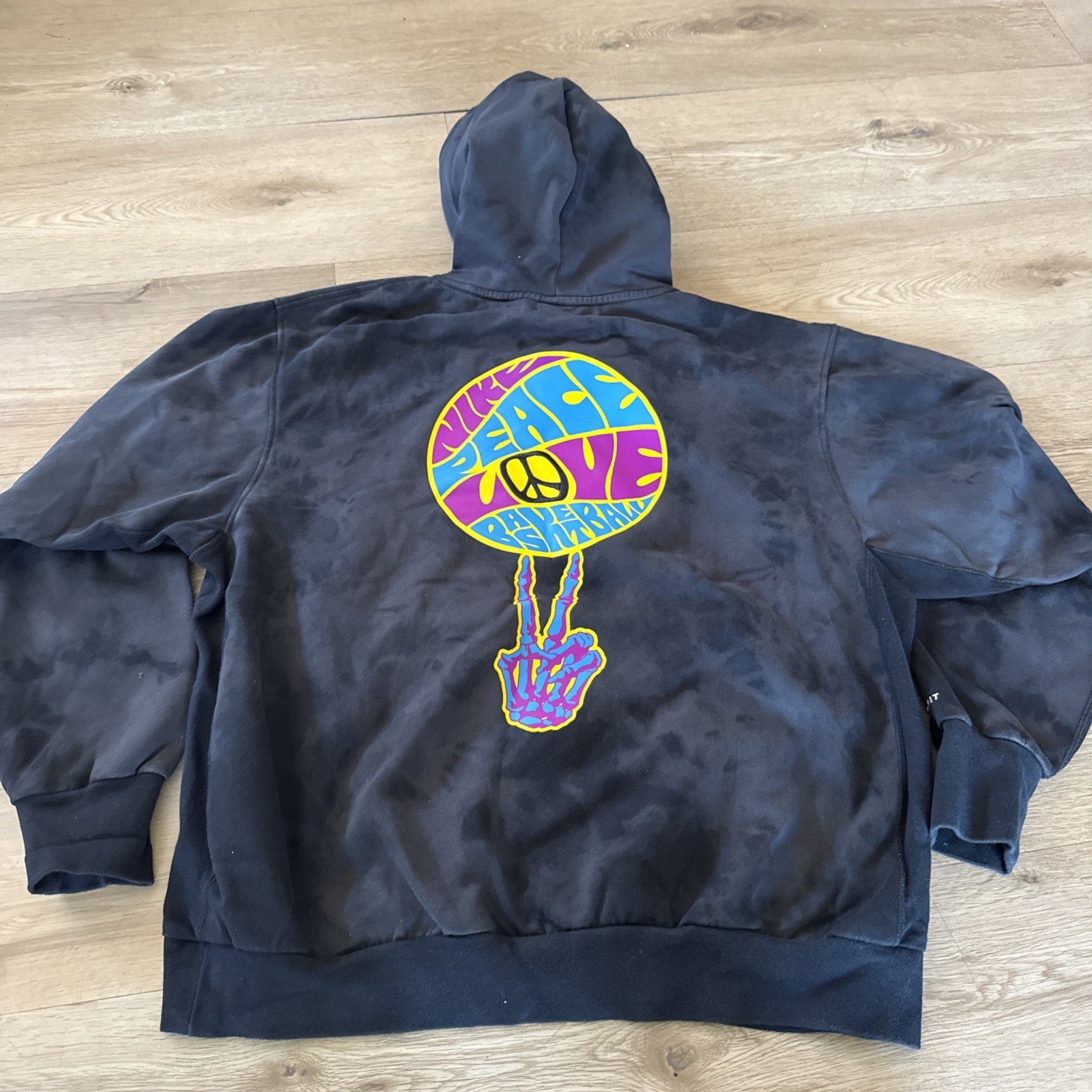 Nike Peace Love Basketball Hoodie Men's Large Black Tie Dye Drawstring Pullover5