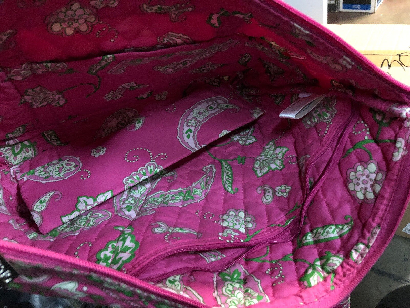 NWT Bueno Collection Green and Red Canvas Tote Pink Green Leafs1