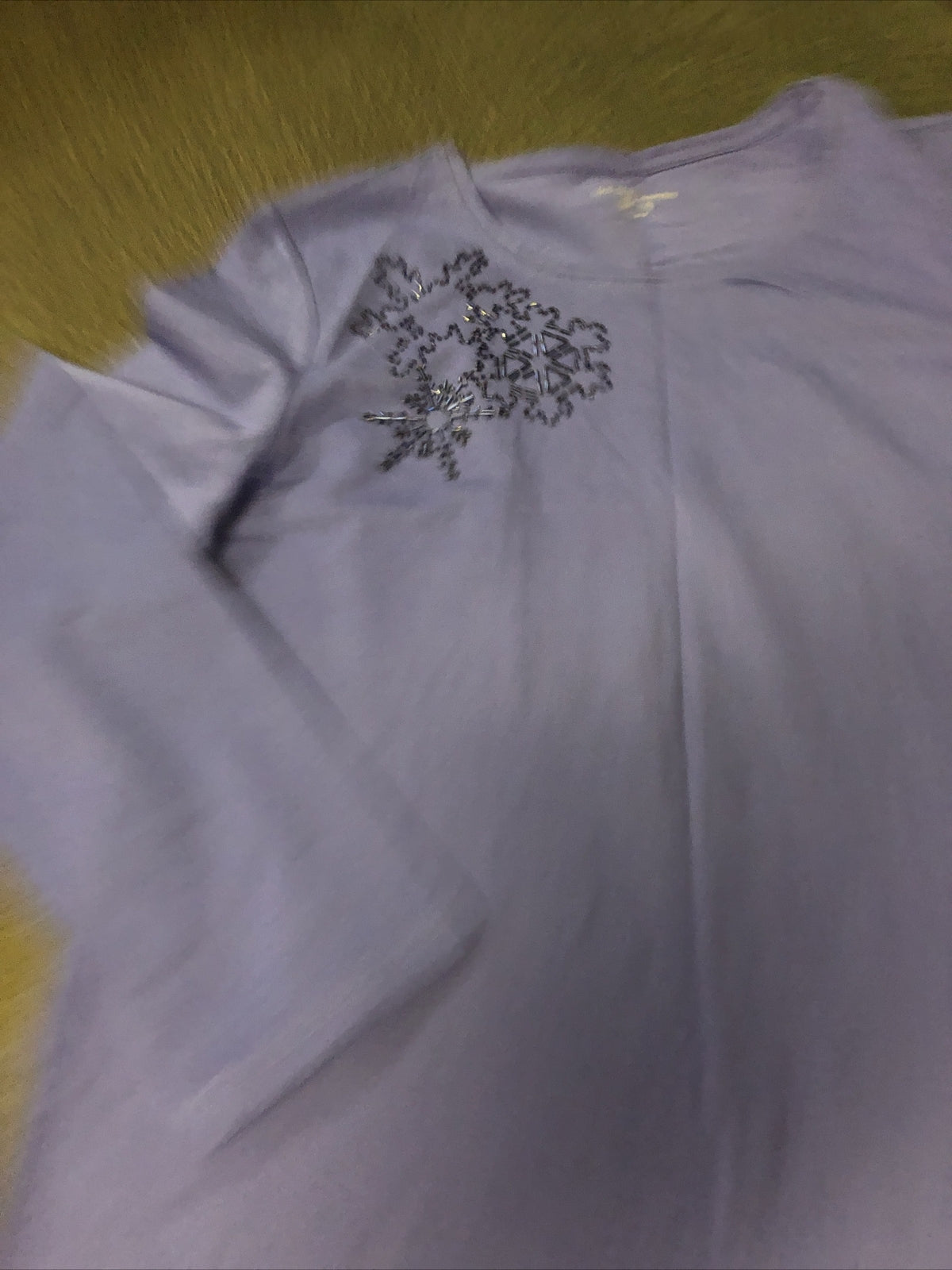 NWT Liz Claiborne Purple Long Sleeve crew Neck Sequin Snowflake Holiday Shirt0