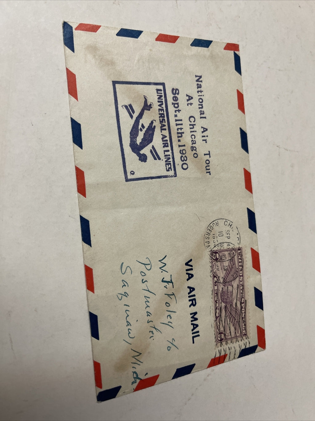 Universal Airlines National Tour Chicago FIRST FLIGHT AIR MAIL COVER 19300