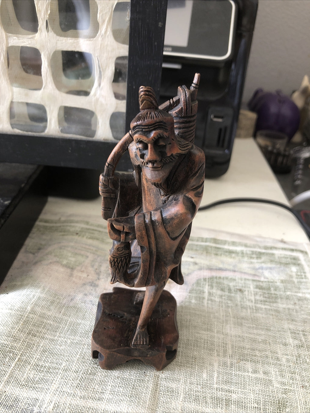 Vintage Hand Carved Wooden Japanese Figurine 9” Tall1