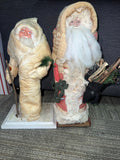 Pair of Vintage Antique Father Christmas Santa Claus Figures Paper Mache 15”0