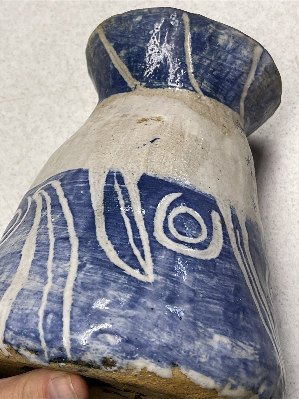 Vintage Laura Ferlavto stoneware Vase Pot pottery cobalt Earthenware Signed8