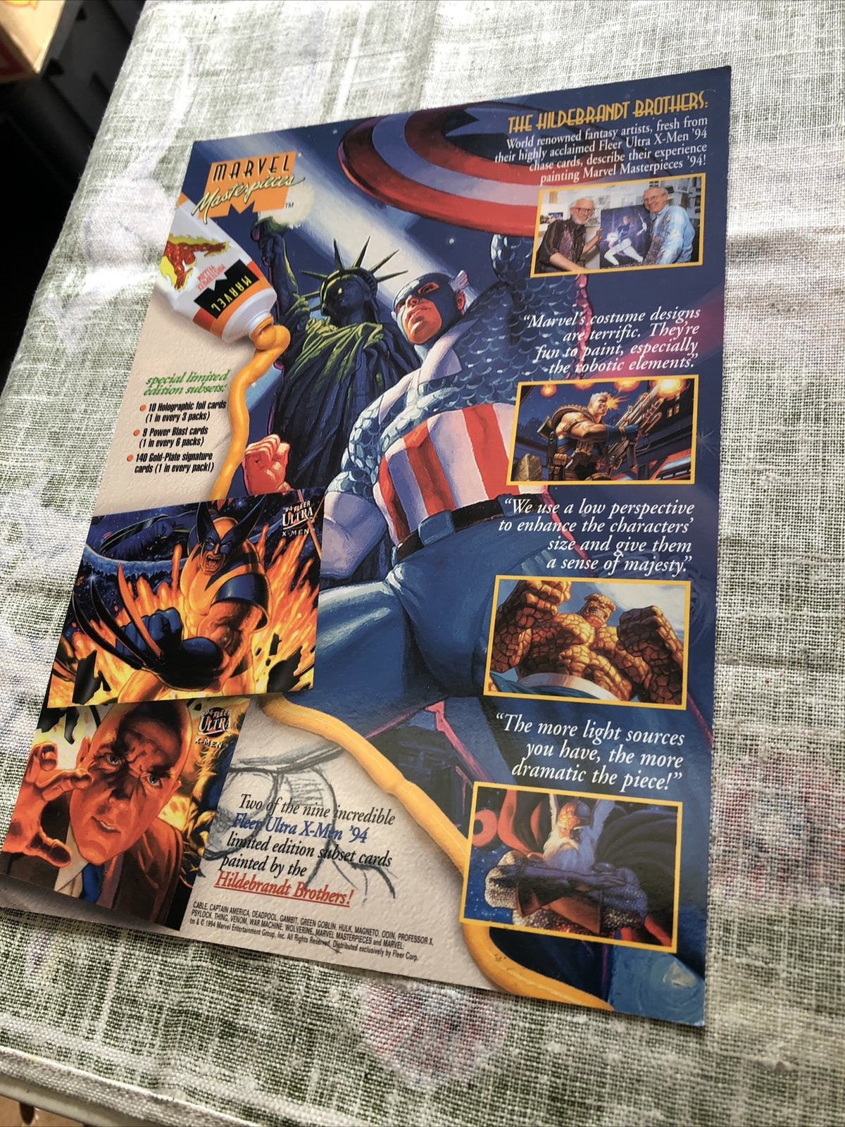 Vintage 1994 Marvel Masterpieces Uncut Sheet With 9 Cards7