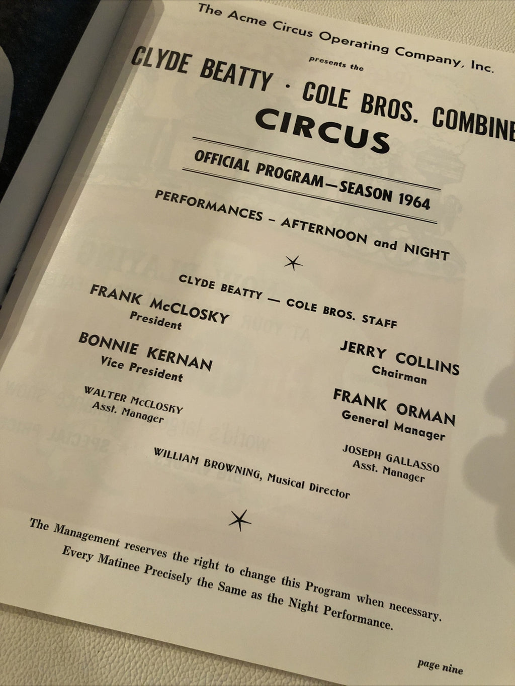 Clyde Beatty Cole Bros. Brothers 1964 Vintage Circus Program Coke Add Back Cvr1