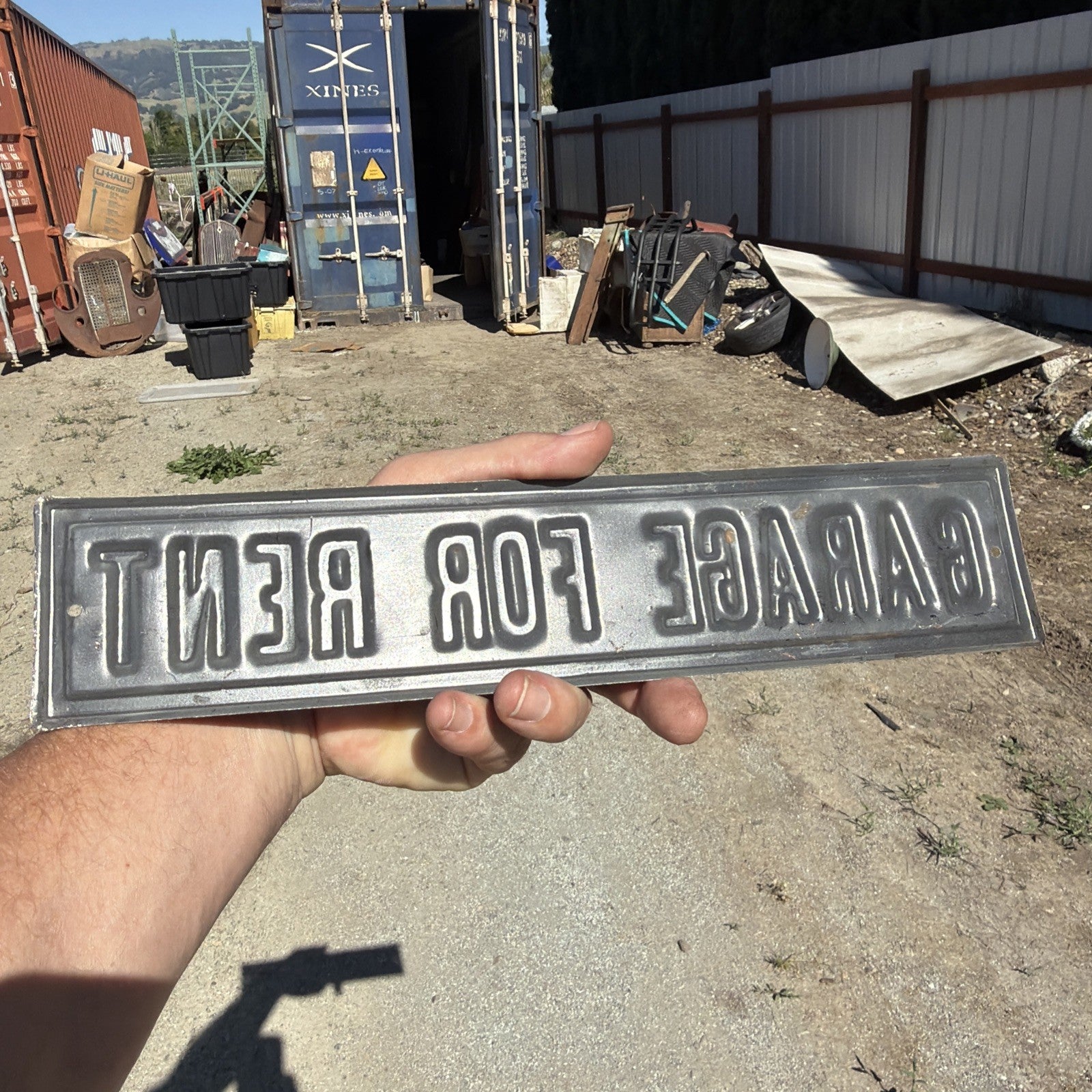 Vintage Metal Garage For Rent Sign Embossed Door Sign 12 x 2.54