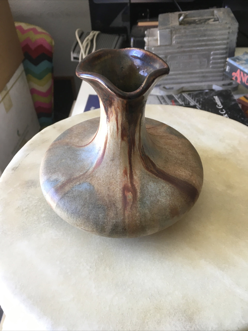Vintage Mid Century Swirl Pottery Vase Made in Belgium 4..5”x4.5”2