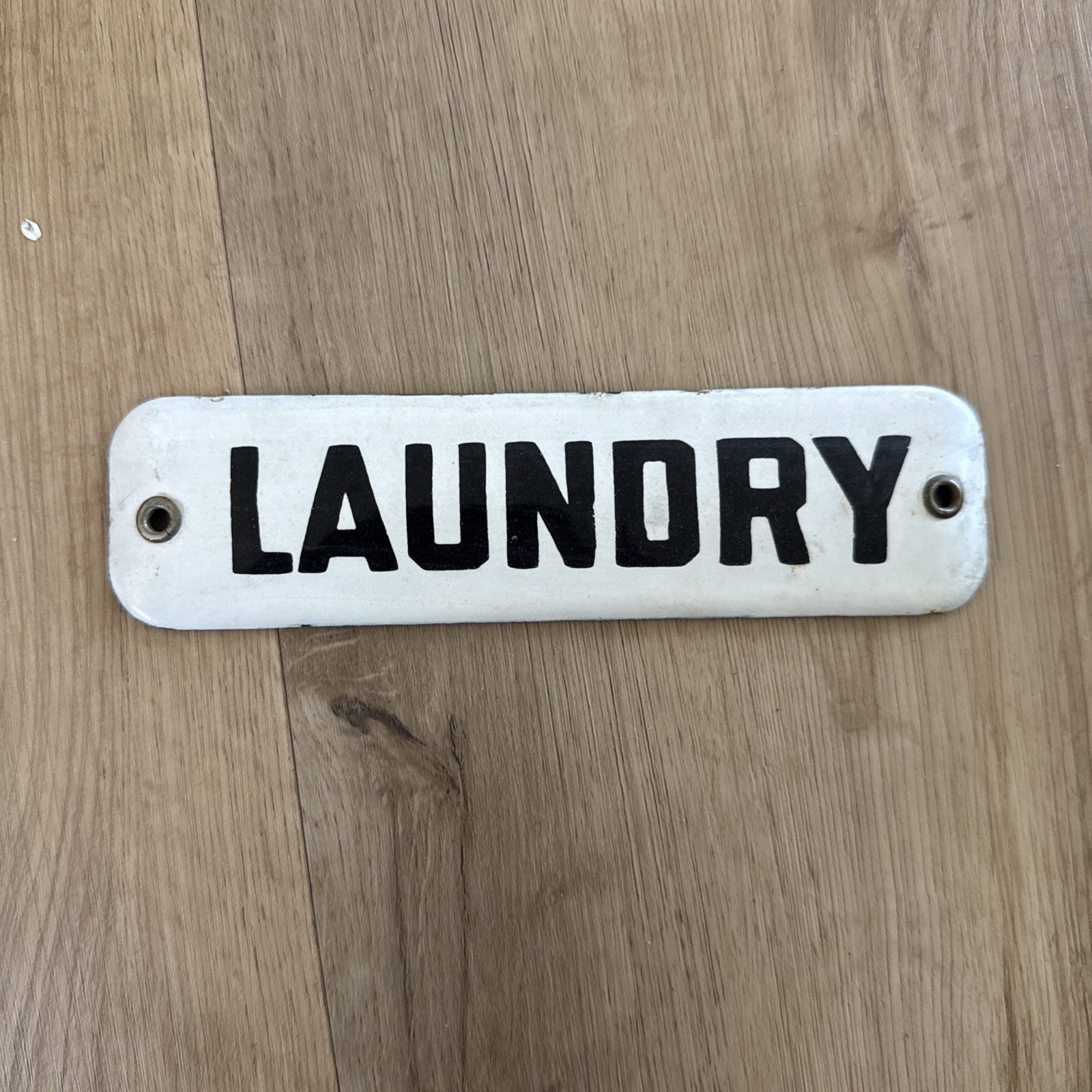 Vintage Porcelain Enameled LAUNDRY Metal Sign Door Plaque White Black Farmhouse0
