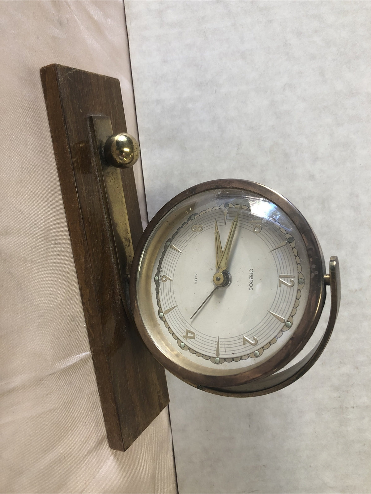 Vintage Orbros Art Deco Brass Alarm Clock Made In Germany Not Running0