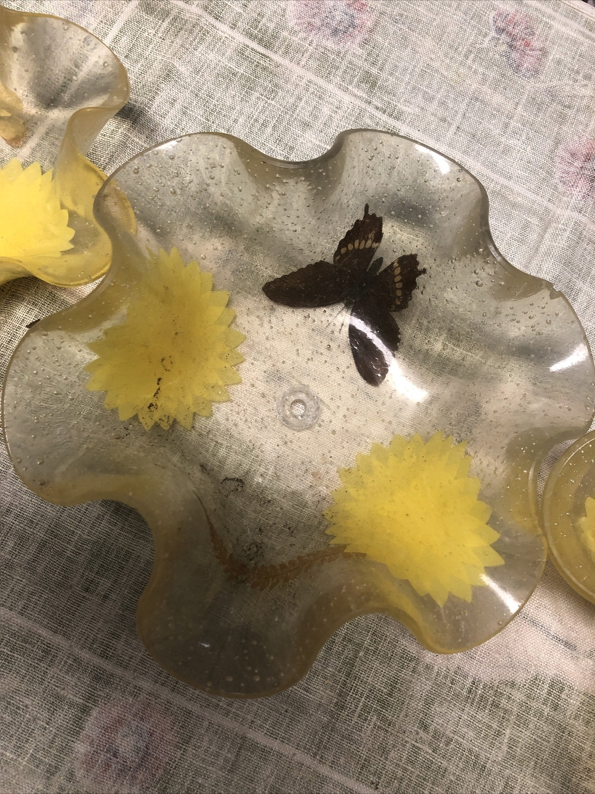 Vintage Set Of 3 Flower Trays Bowls Hand Crafted In California4