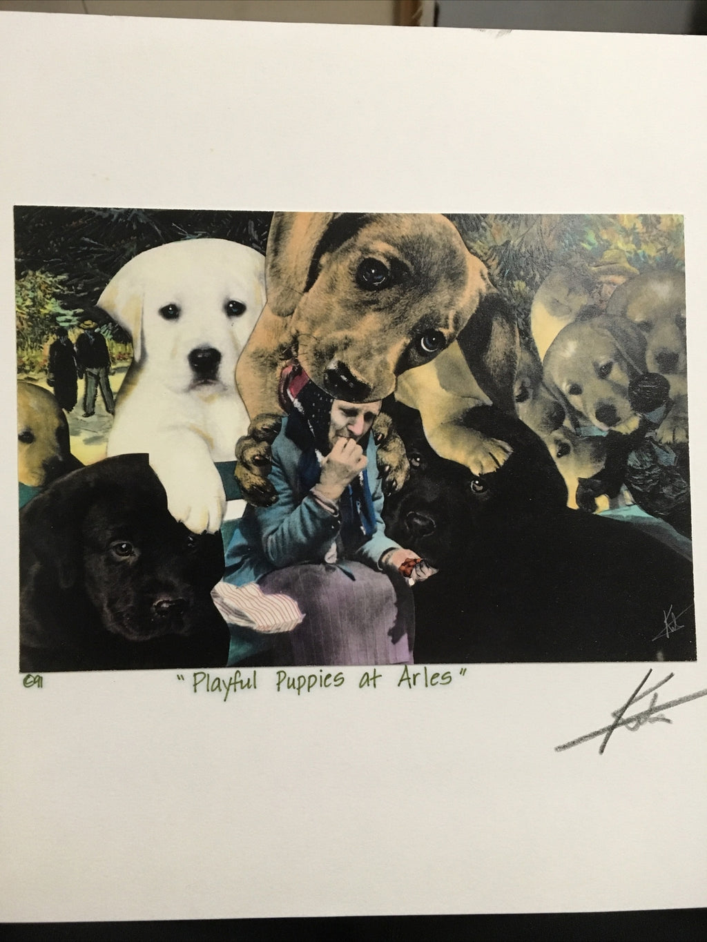 1991 Artist BARRY KITE Signed Print “Playful Puppies At Aries” Pop Art, 14”x11”7