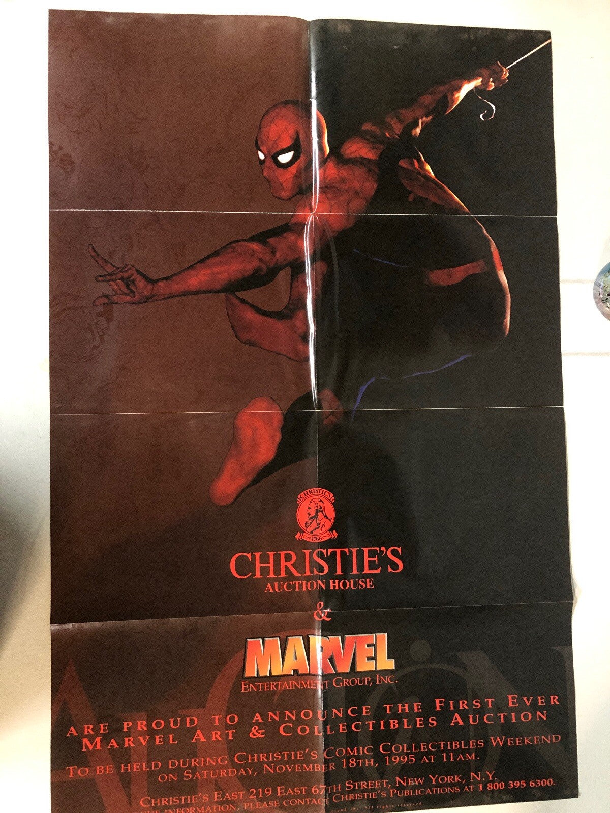 Excellent Spiderman Christie's Auction House & Marvel Promo Poster 1995 22x341