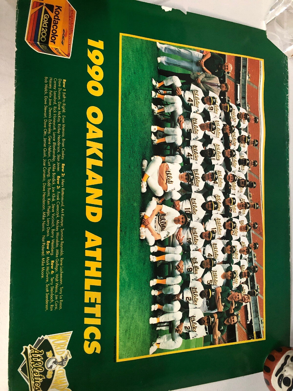 1990 Oakland Athletics poster World Champs  1989 Matraia Caskey Norris 22”x17”0