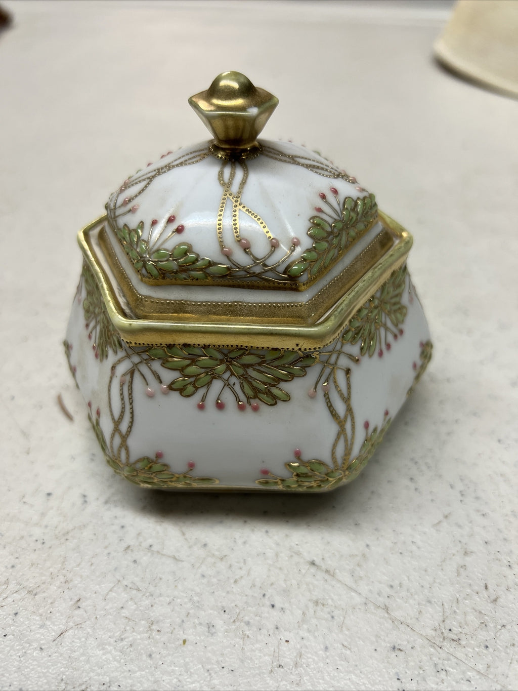 Hand Painted Antique P Nippon Floral  Sugar Candy Bowl Porcelain Bisque ?1