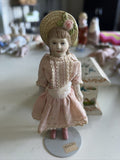 5” Small Vintage German Doll Figure Bisque With Pink Dress0