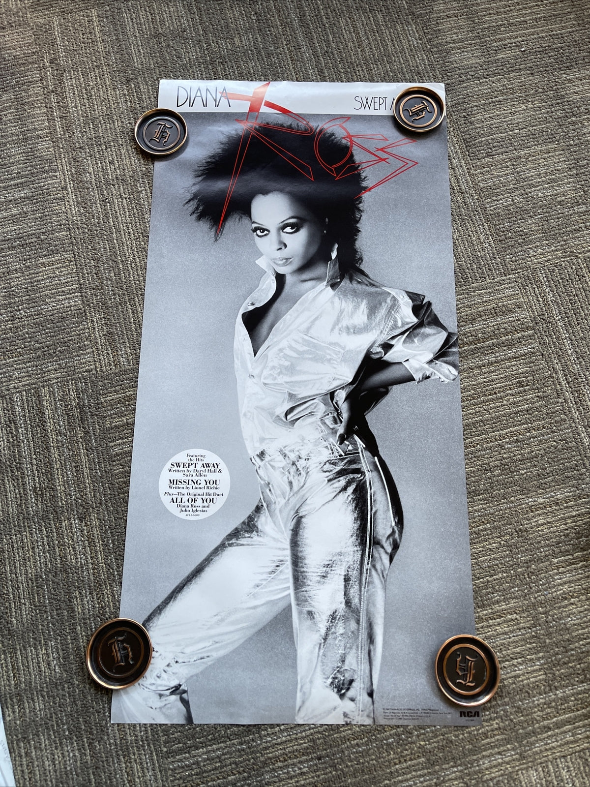 #198 1984 DIANA ROSS Swept Away Record Store Promo Poster 17.5x36” Rare!1