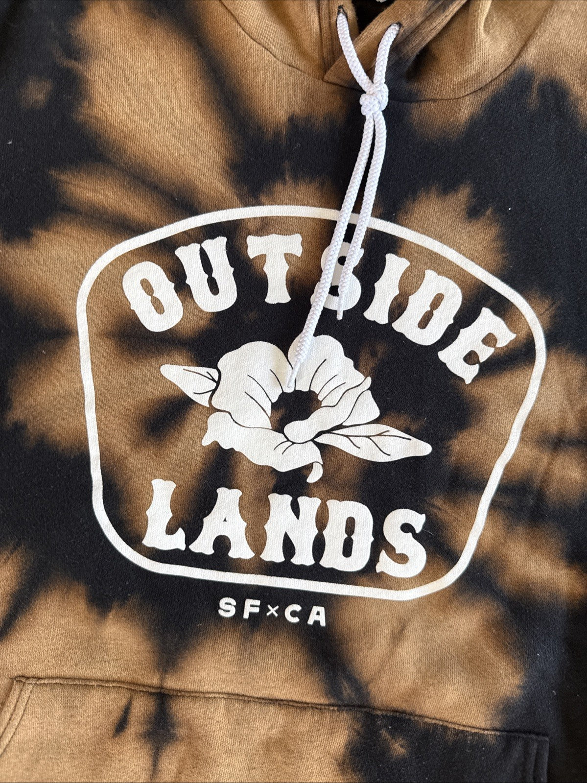 Outside Lands SF CA Festival Hoodie Bleach Dye Acid Wash Reworked Black Tan1