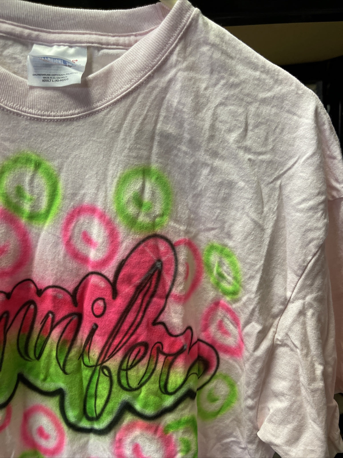 Vintage 90s Jennifer Short sleeve Airbrushed L Tshirt Light Pink3