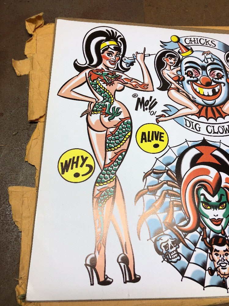 Mitch OConnell  CHICKS LOVE CLOWNS Flash Art Sheet No Sticker 2001 Rare!1