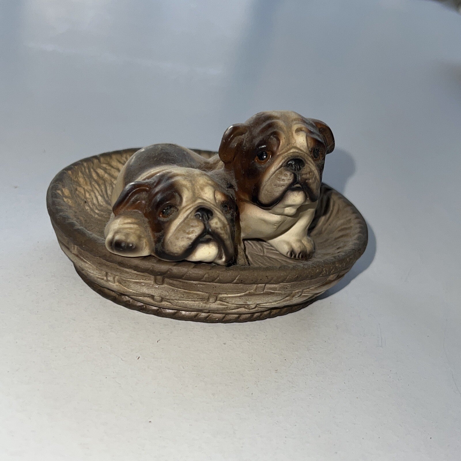 Vintage M Takai Japan Bulldogs In Nest Figurine0