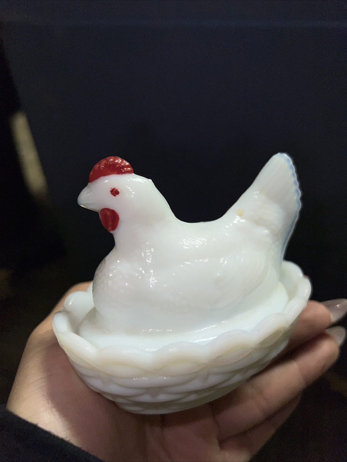 Vintage Indiana Glass Milk White Hen On Nest Candy Dish ! Great Condition2