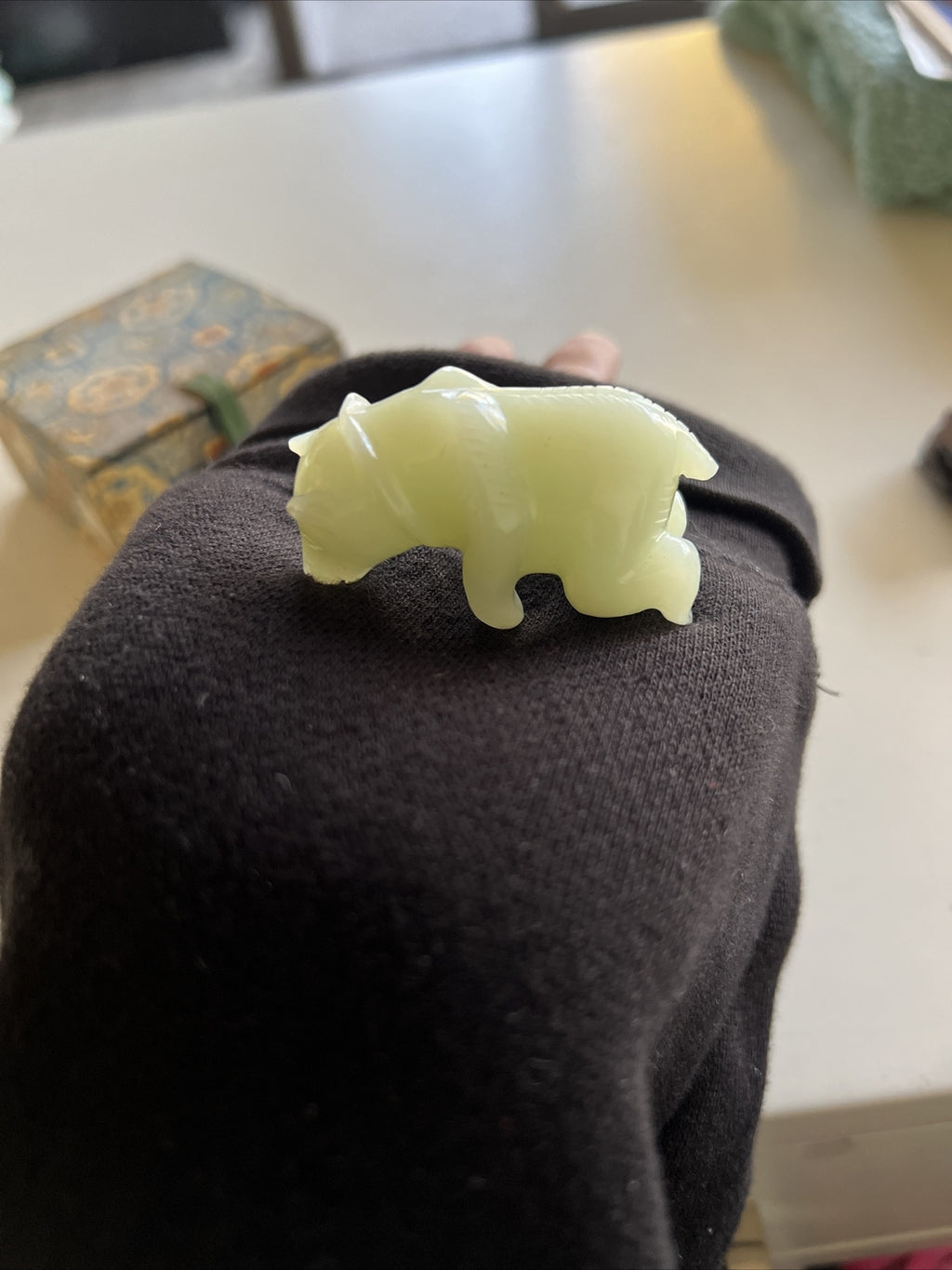 Vintage Carved Stone Bear Spirit Animal Mini Figure With Stand And Box7