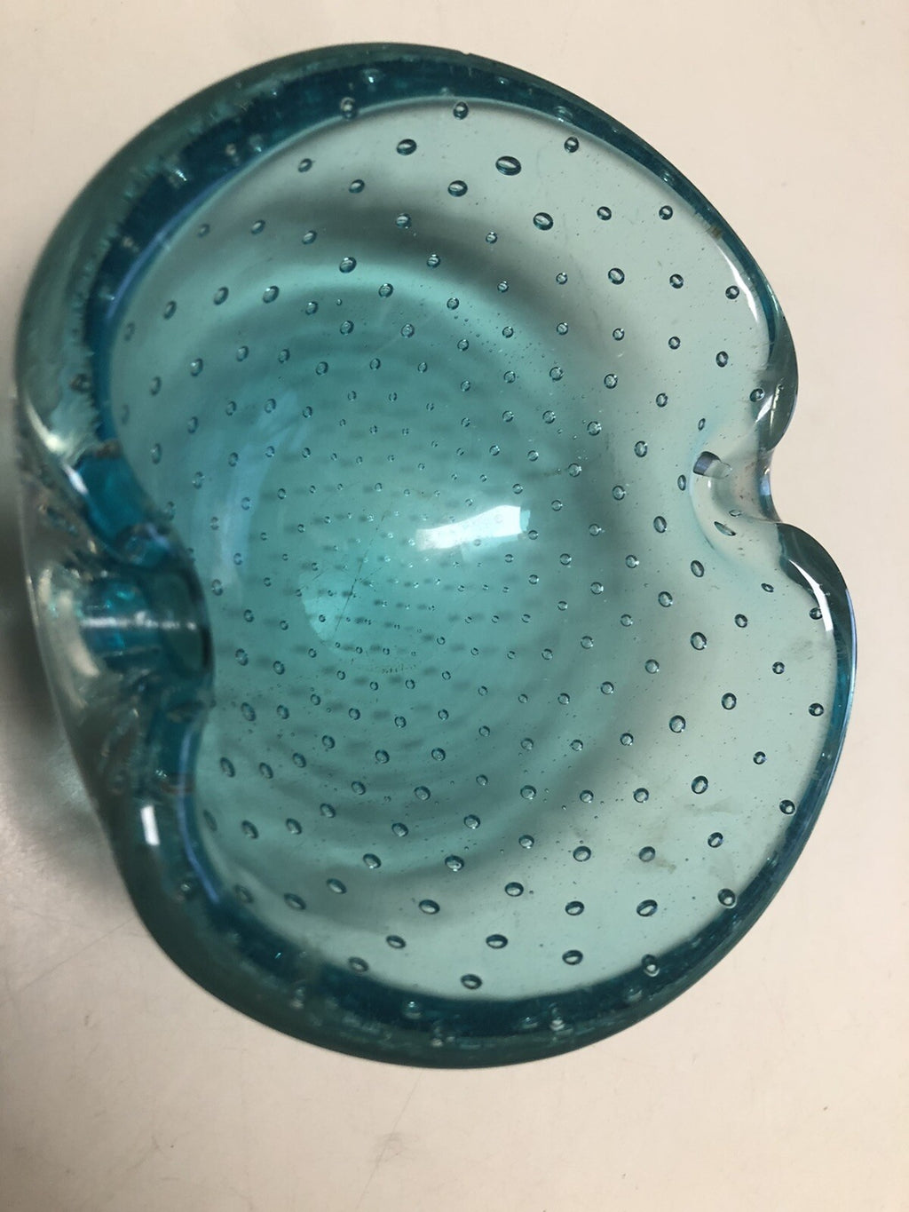 Vintage Art Glass Bubbles Glass Bowl Blue Green 4.5”x4”0