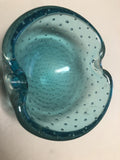 Vintage Art Glass Bubbles Glass Bowl Blue Green 4.5”x4”0