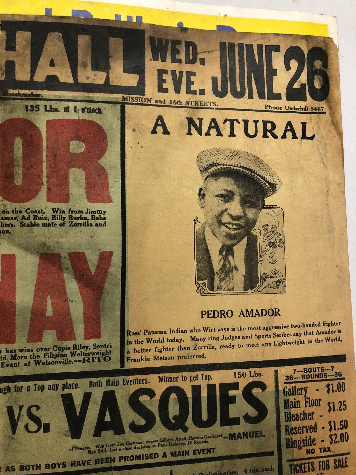 EXTREMELY RARE 1929 Pedro Amador Vs. D’Punay boxing poster onsite only one known5