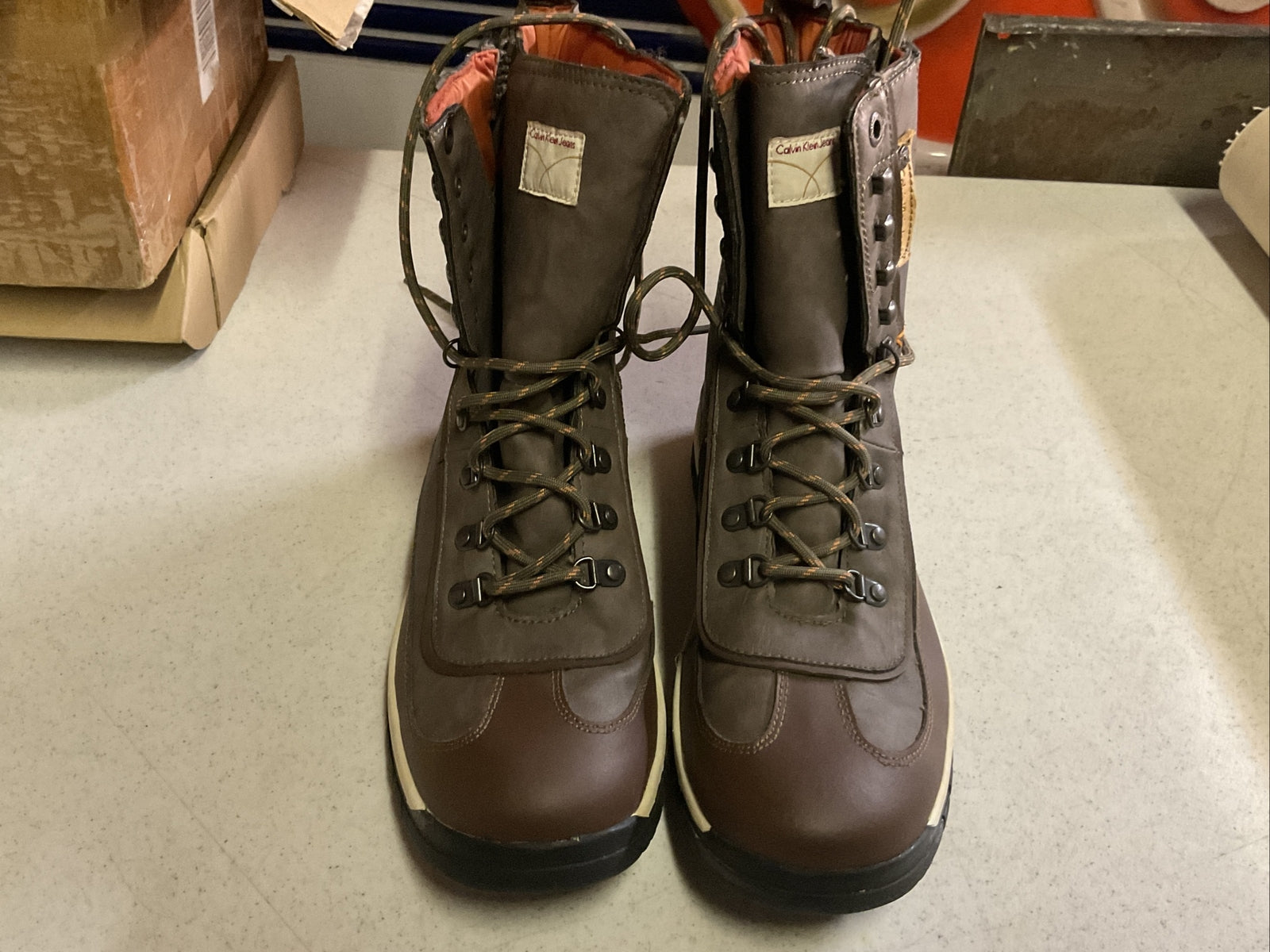 Calvin Klein Jeans BOOT Size 11.5 M Brown  leather lace-up NEW0
