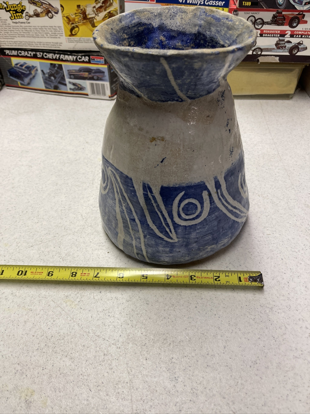 Vintage Laura Ferlavto stoneware Vase Pot pottery cobalt Earthenware Signed11