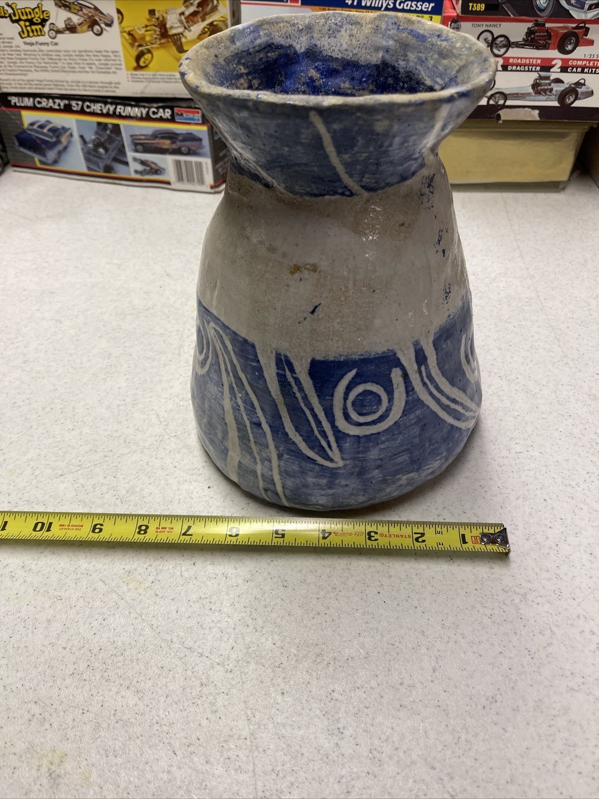 Vintage Laura Ferlavto stoneware Vase Pot pottery cobalt Earthenware Signed11