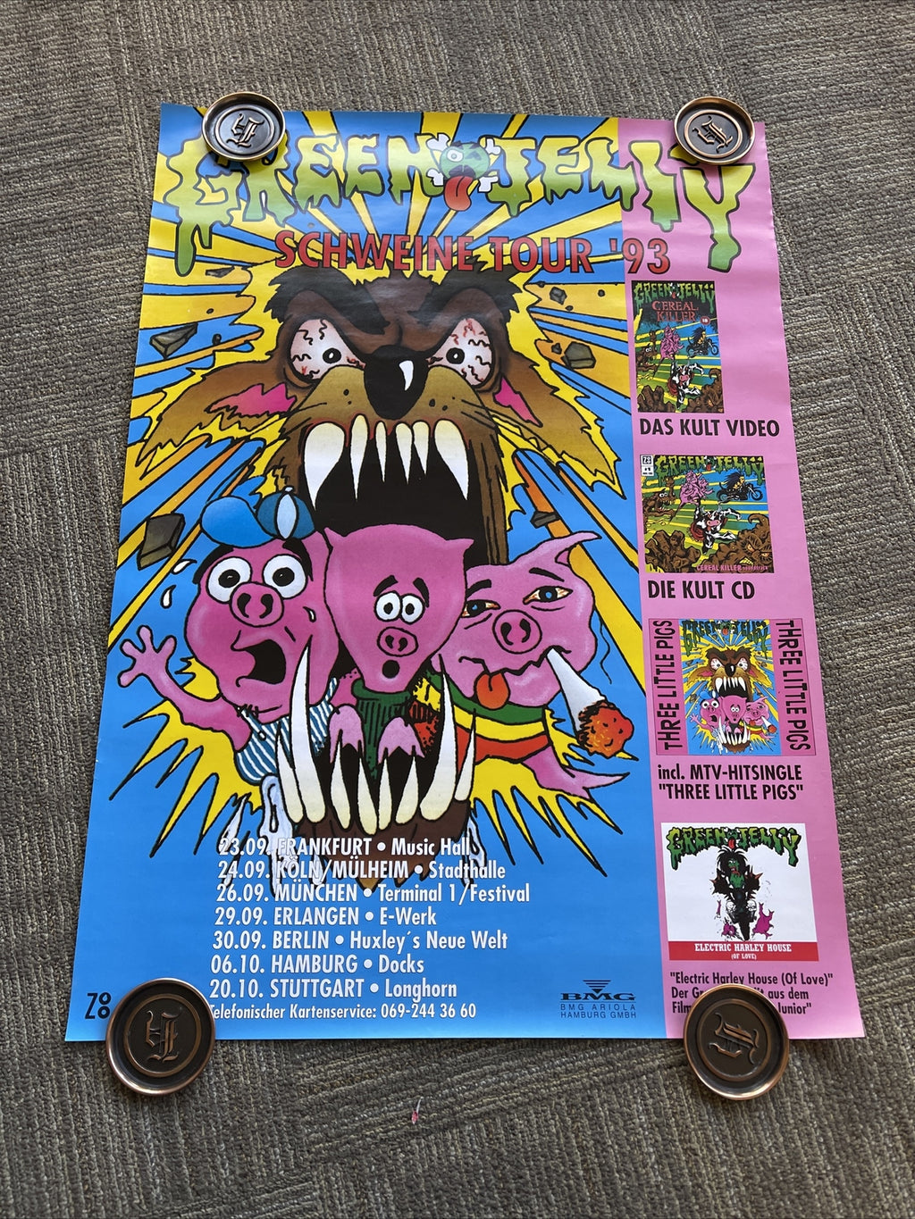 #1 1993 3 Little Pigs GREEN JELLY Schweine Your Anarchy In UK Promo Poster 23x336