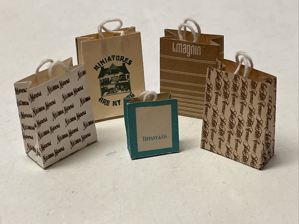Vintage Dollhouse Miniature Luxury Shopping Bag Lot Tiffany & Co. Saks Barbie1