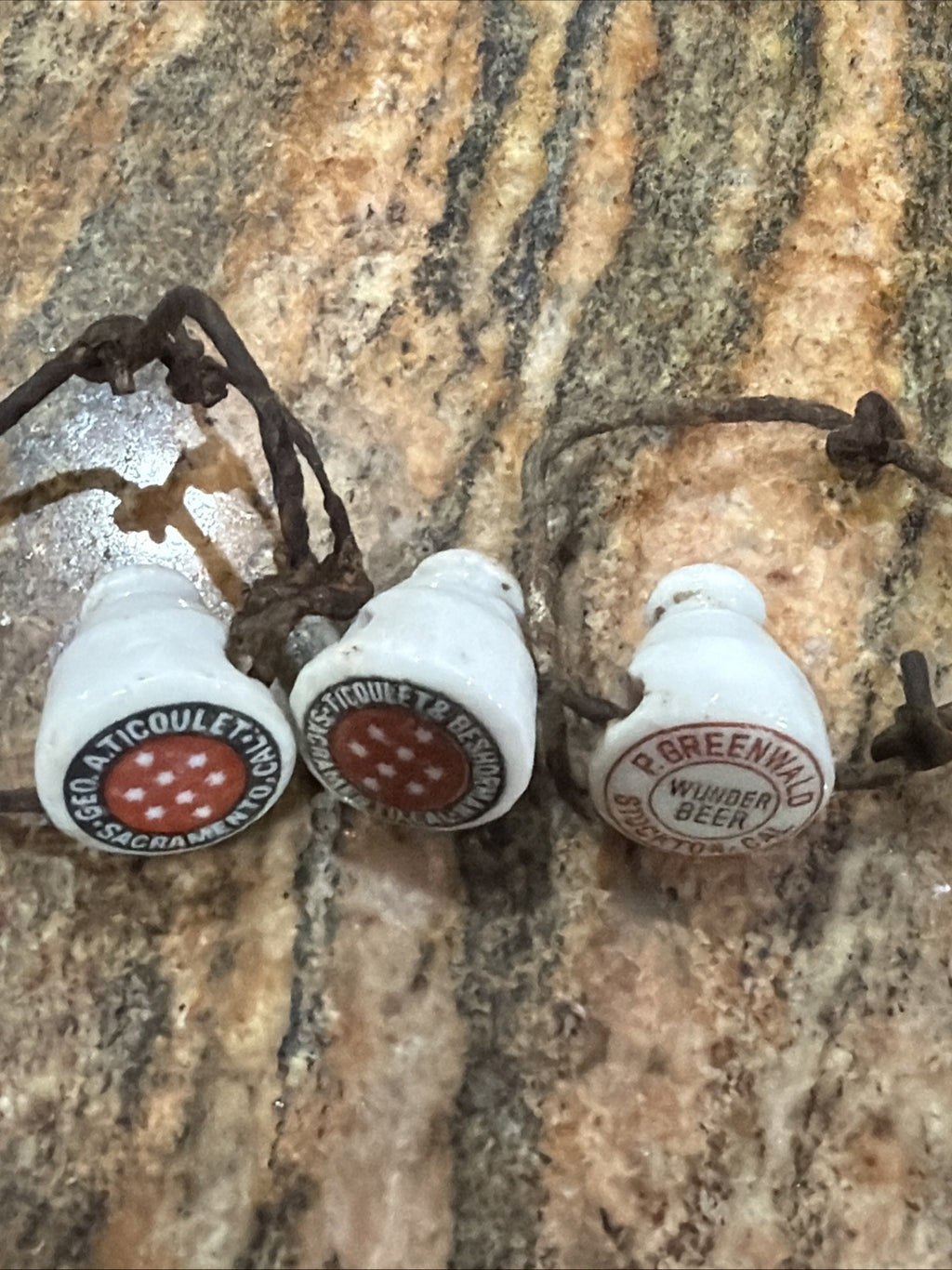3 Pre-Prohibition Porcelain Beer Bottle Stopper Sacramento Stockton CA4