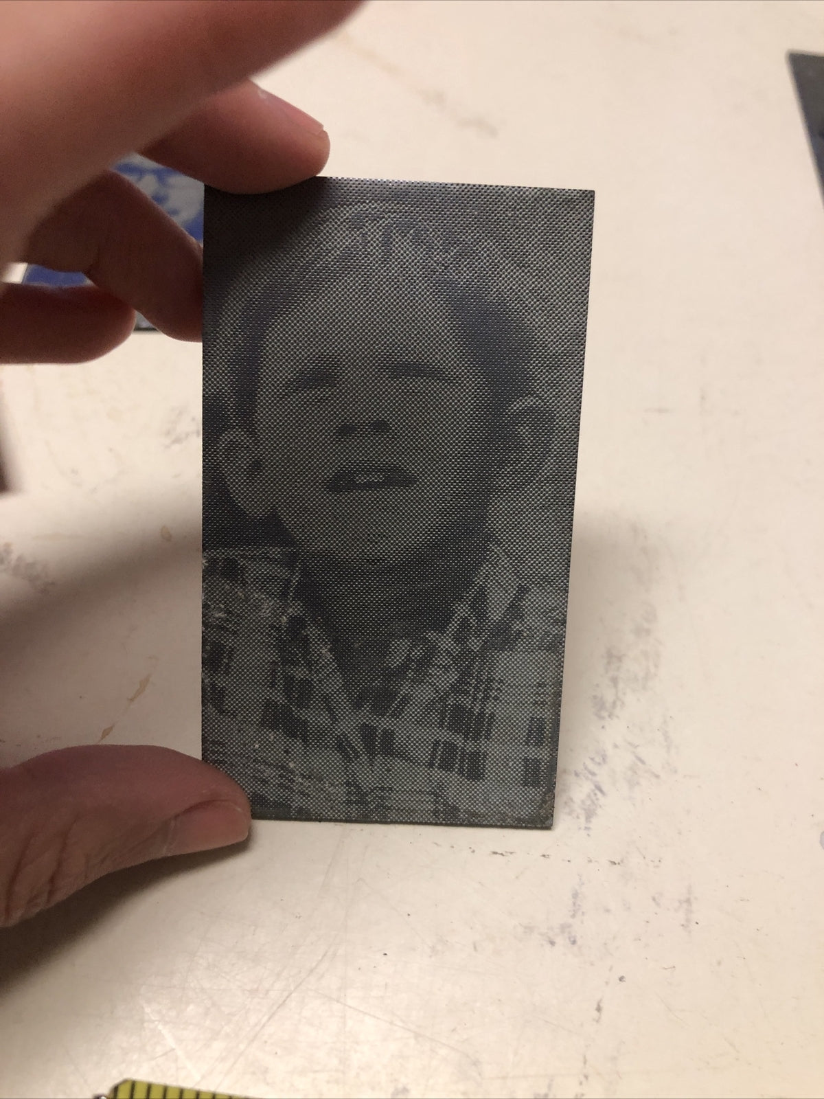 Antique Metal Printing Plate Block Photo Negative 2x3 Inch” Young Boy In Tshirt1